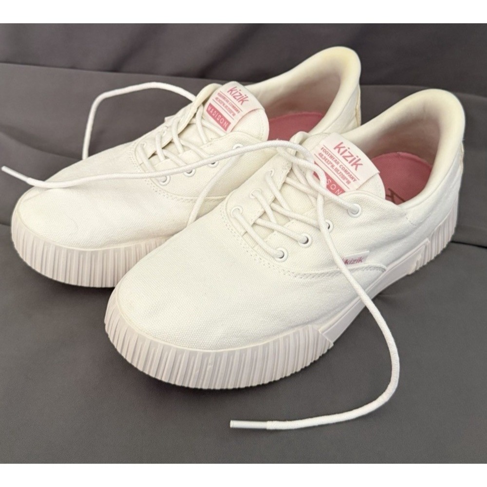 Kizik Madison Sneakers Womens Size 7 White Pink Lace Up Casual Canvas Shoes